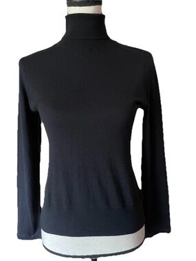 L'AGENCE Silk Cotton Classic Minimalist Turtleneck Black Soft Knit Sweater Top S
